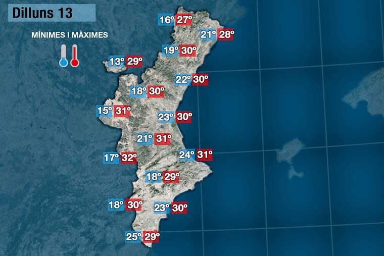 Mapa Temperatures dilluns, mÃ­nima 24Âº i mÃ xima 31Âº| Jordi PayÃ 