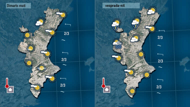 Mapa oratge dimarts, de4 matÃ­ nÃºvol i de vesprada sol