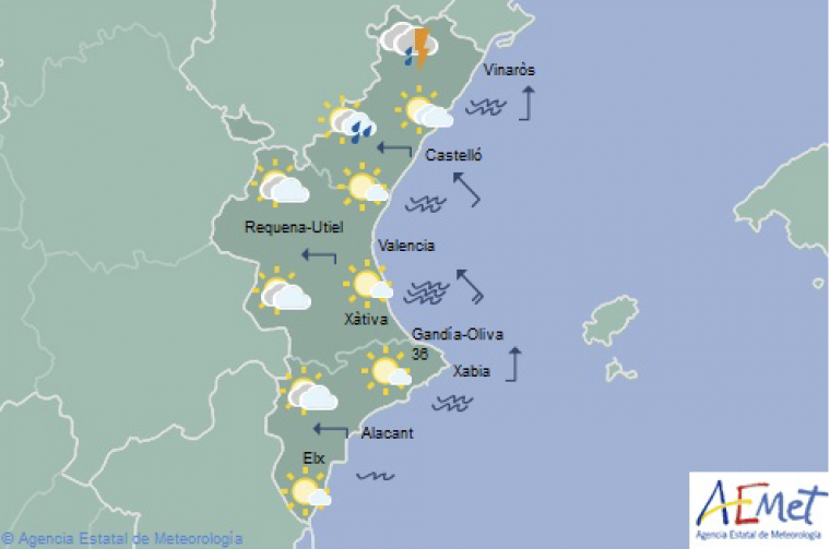 Mapa significatiu de l'oratge a partir de les 12:00 de hui dilluns 6 d'agost