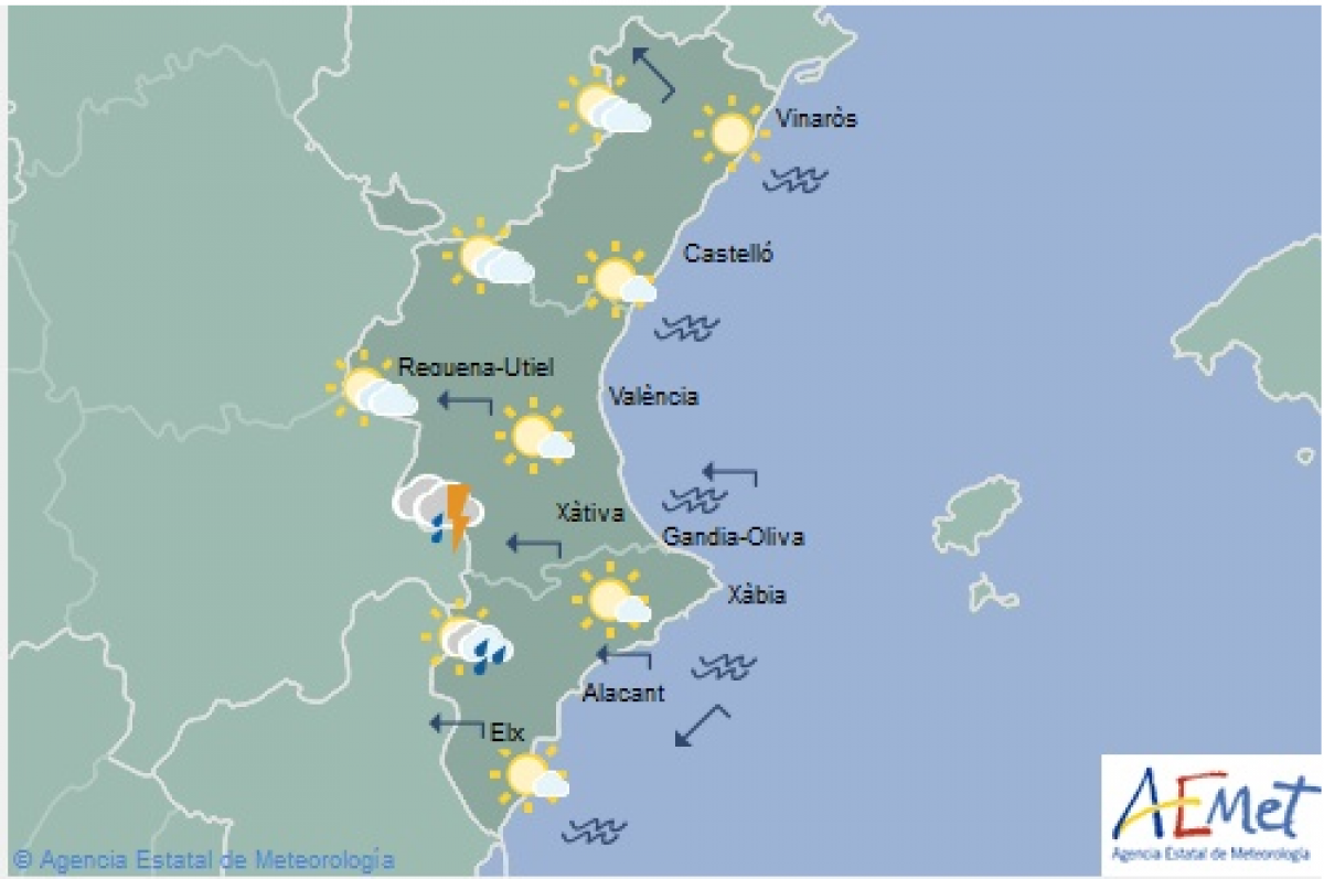 De cara a dimarts per la tarda s'espera alguna tempesta sobretot a l'interior de ValÃ¨ncia