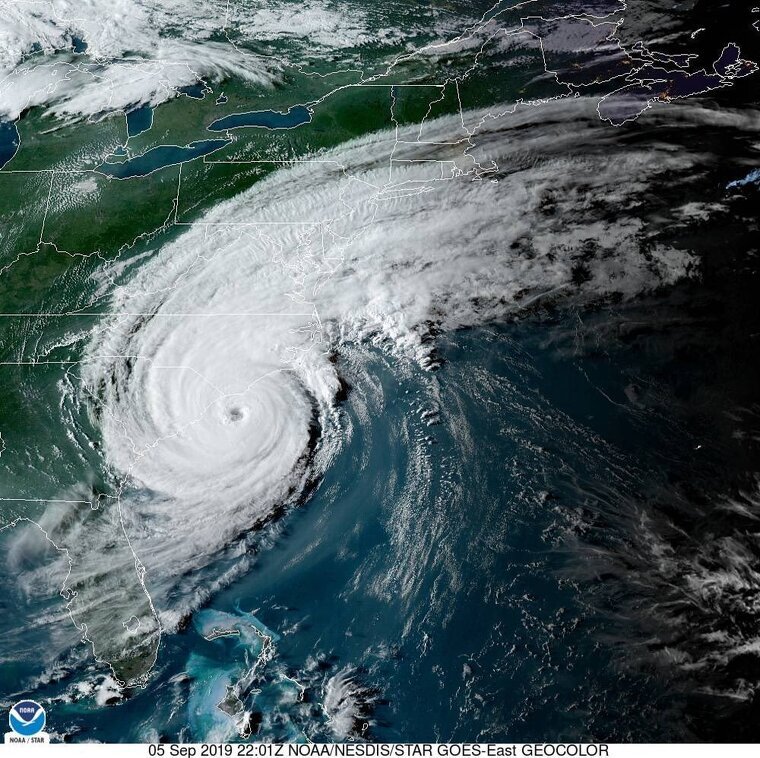 Imatge satÃ¨lÂ·lit de l'huracÃ  Dorian avanÃ§ant per la costa dels Estats Units