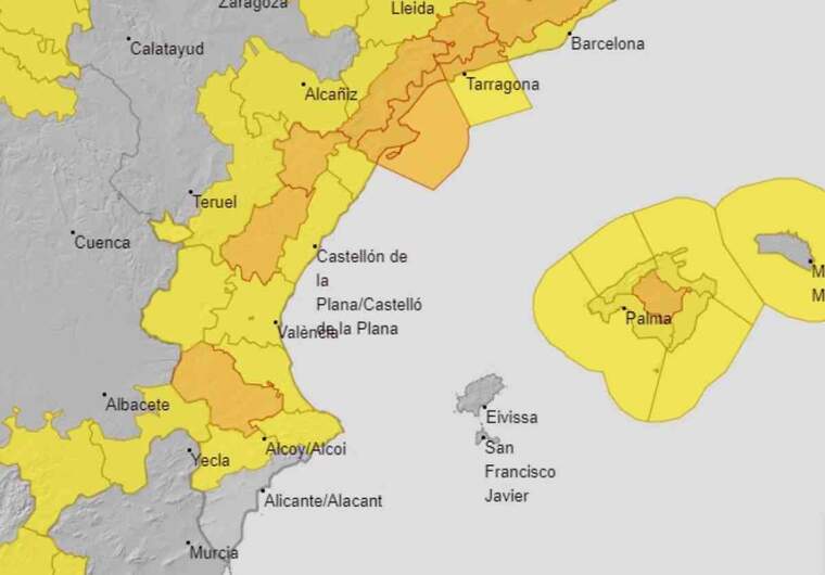 Mapa d'alertes per fort vent a ValÃ¨ncia l'1 de febrer del 2021