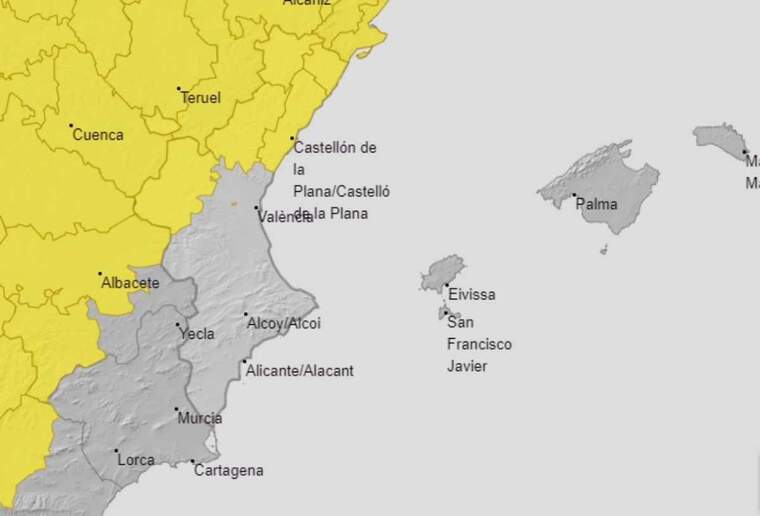 Mapa d'alertes per fortes pluges a ValÃ¨ncia el 18 de setembre del 2020