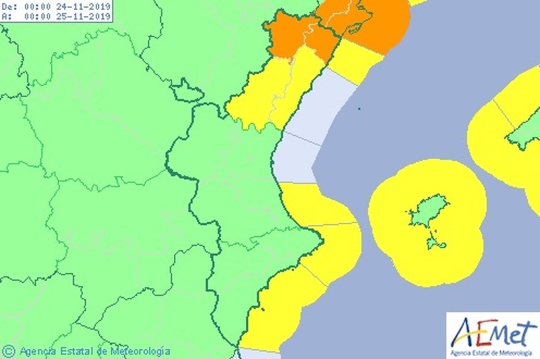 Mapa d'alertes per vent i mala mar diumenge