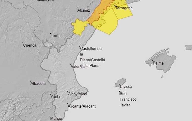 Mapa d'alertes per vent a ValÃ¨ncia el 26 de febrer del 2020
