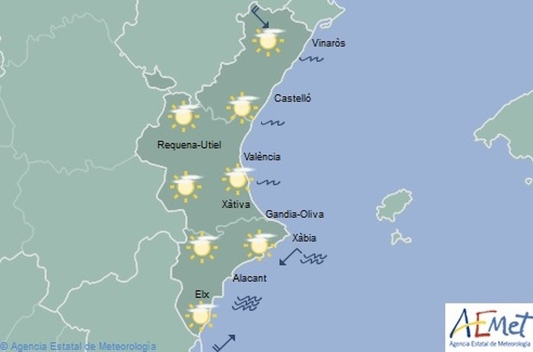 Mapa de previsiÃ³ del temps a la Comunitat Valenciana el divendres 3 de gener del 2020