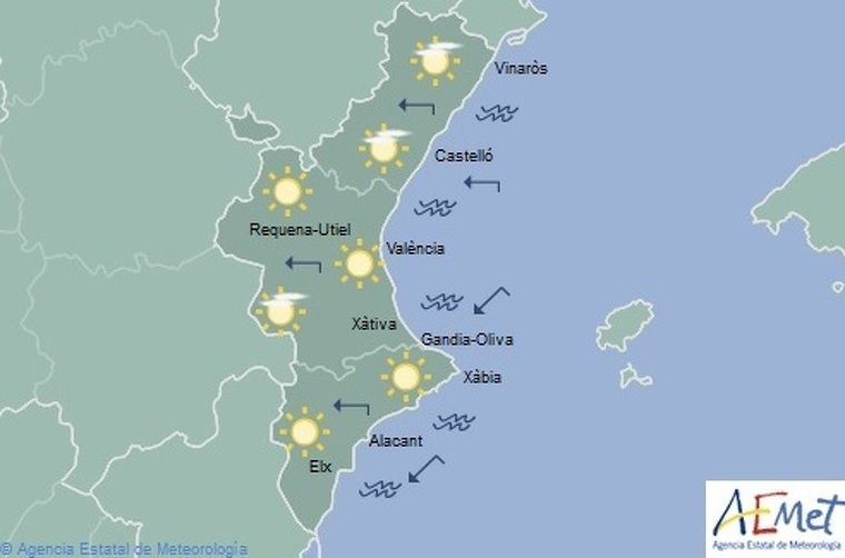 Mapa de previsiÃ³ a ValÃ¨ncia el dimecres 8 de gener del 2020