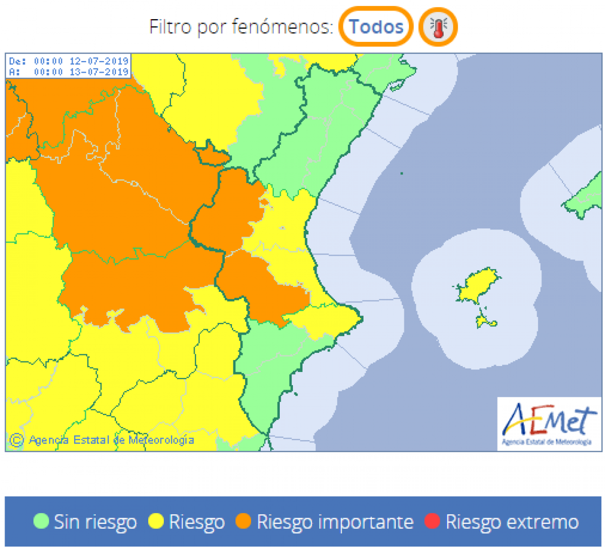 L'interior de ValÃ¨ncia i el litoral de ValÃ¨ncia i alacantÃ­ en alerta per calor extrema