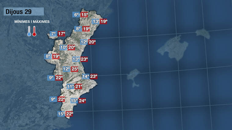 Mapa temperatures dijous 29 abril
