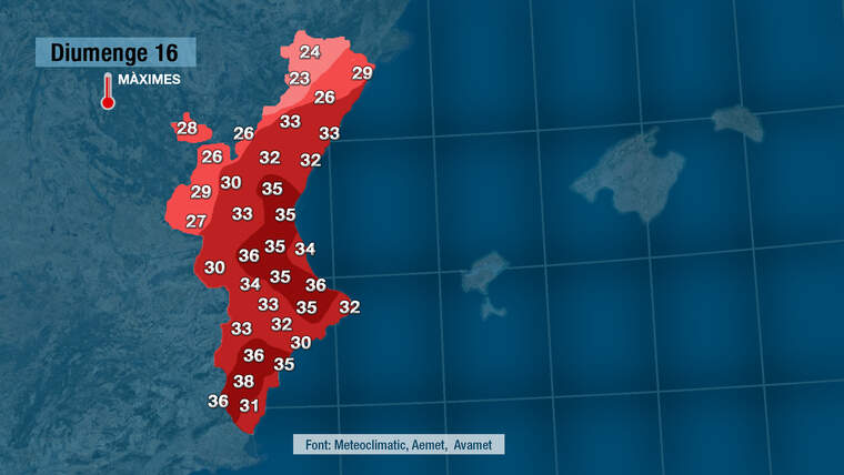 Mapa temperatures diumenge 16 maig