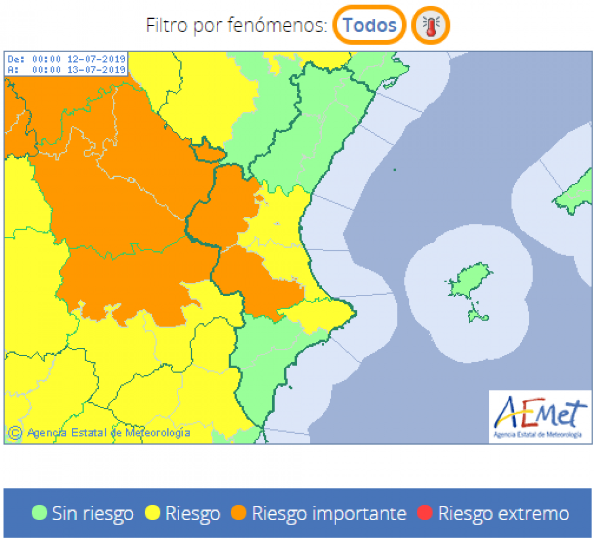 Sâhan activat avisos per calor extrema a algunes zones, sobretot de lâinterior valenciÃ , amb valors que poden assolir els 40Âº el divendres