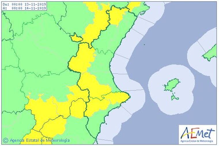 Mapa d'alerta per forts vents per a este dimecres