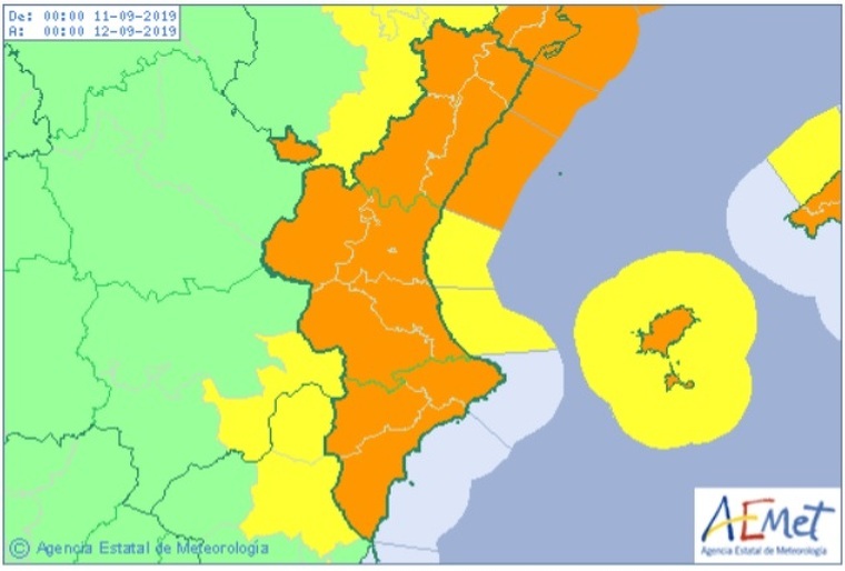 Alerta taronja al PaÃ­s ValenciÃ  per fortes pluges, vent i mala mar