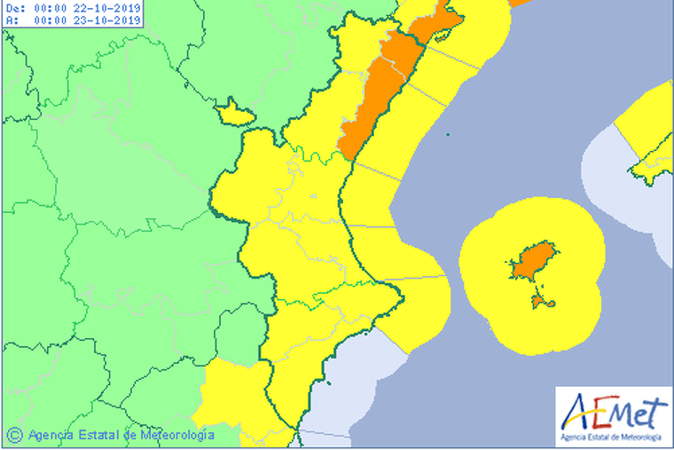 Mapa d'alertes per aquest dimarts, avÃ­s taronja a CastellÃ³ per pluges molt fortes