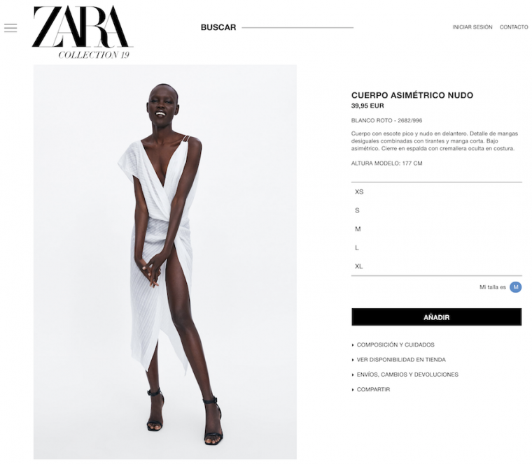 Blusa de Zara disponible en talles des de la XS fins a la XL