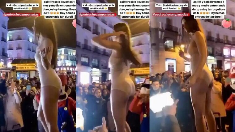 Captures de pantalla de Cristina Pedroche en roba interior a la Puerta del Sol
