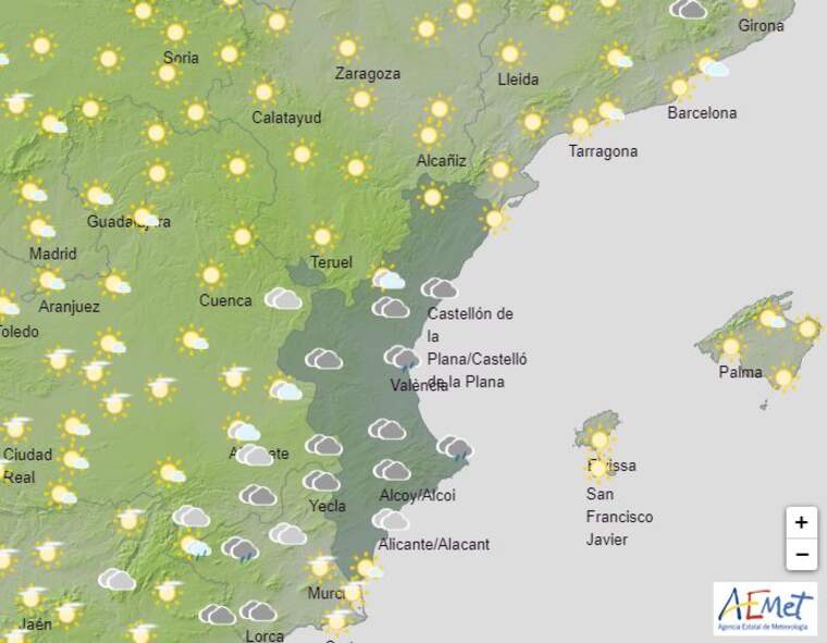 Mapa de la Comunitat Valenciana amb l'oratge del 7 d'abril de 2021