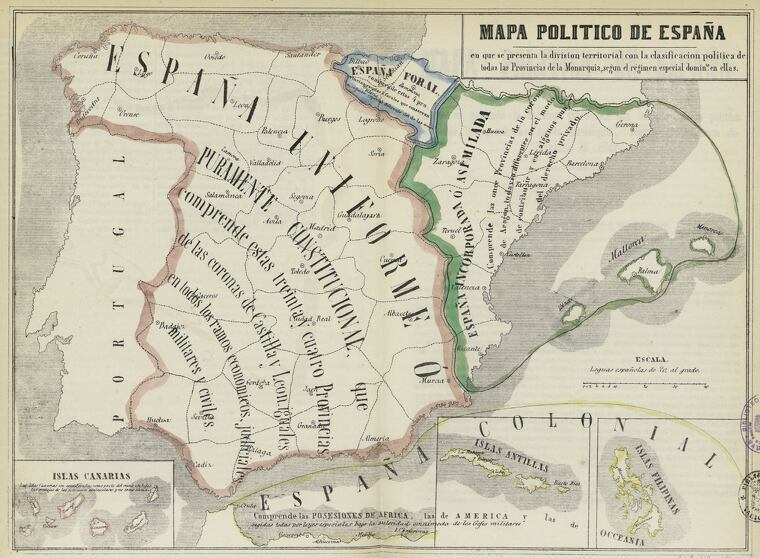 05_Mapa poliÌtic d'Espanya fet per Jorge Torres Villegas en 1852