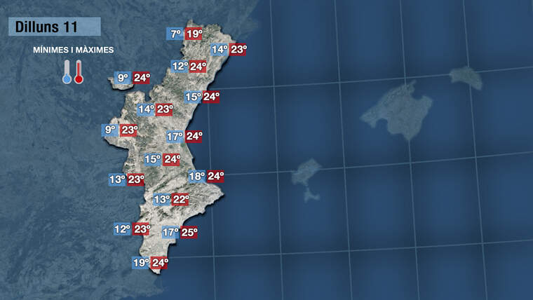 Mapes amb temperatures de dilluns, mÃ­nimes 18Âº i mÃ ximes 24Âº | Jordi PayÃ 
