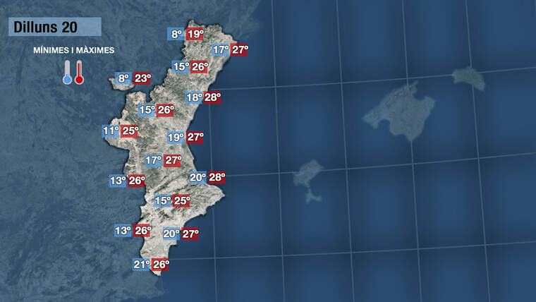 Mapes temperatures de hui dilluns amb una mÃ­nima de 20Âº i mÃ xima 28Âº | Jordi PayÃ 