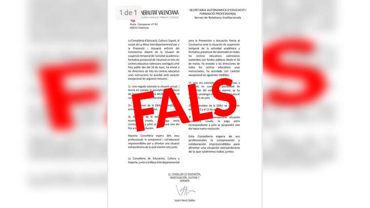 Document fals que està ciruclant per les xarxes