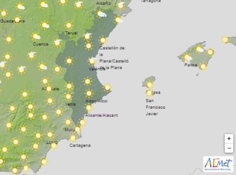 Mapa del temps de la AEMET pel territori valenciÃ 