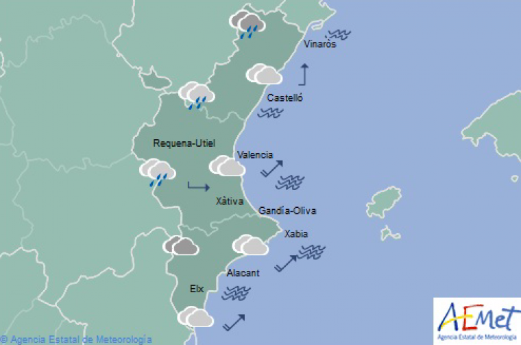Mapa significatiu de l'oratge per al pròxim dissabte a la Comunitat