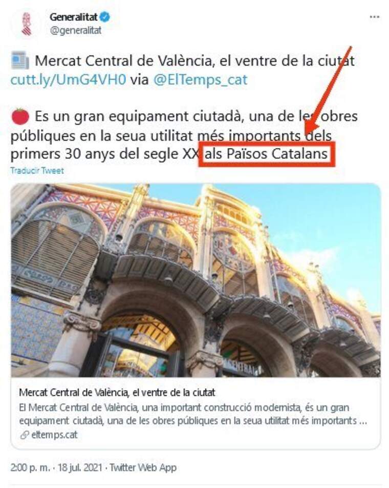 Polèmica per un tuit que situa el Mercat Central de València en 