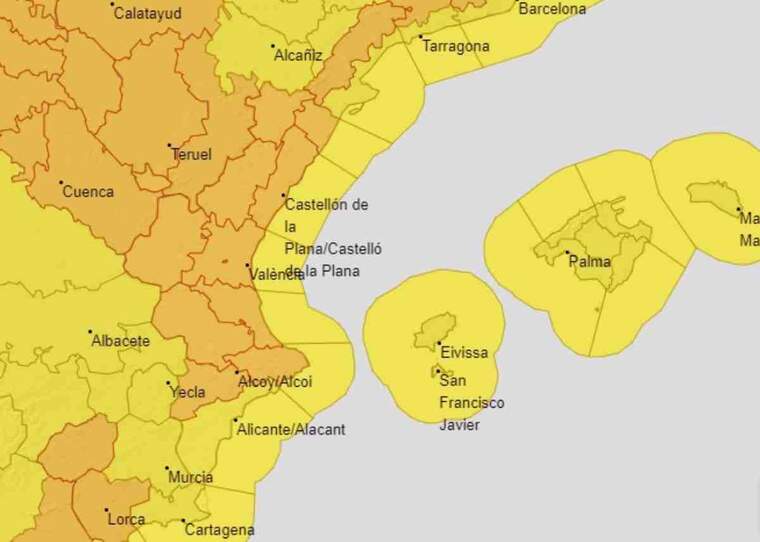 Mapa d'alertes per fort vent a ValÃ¨ncia el 22 de gener del 2021