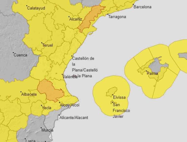 Mapa d'alertes per fort vent a ValÃ¨ncia el 30 de gener del 2021