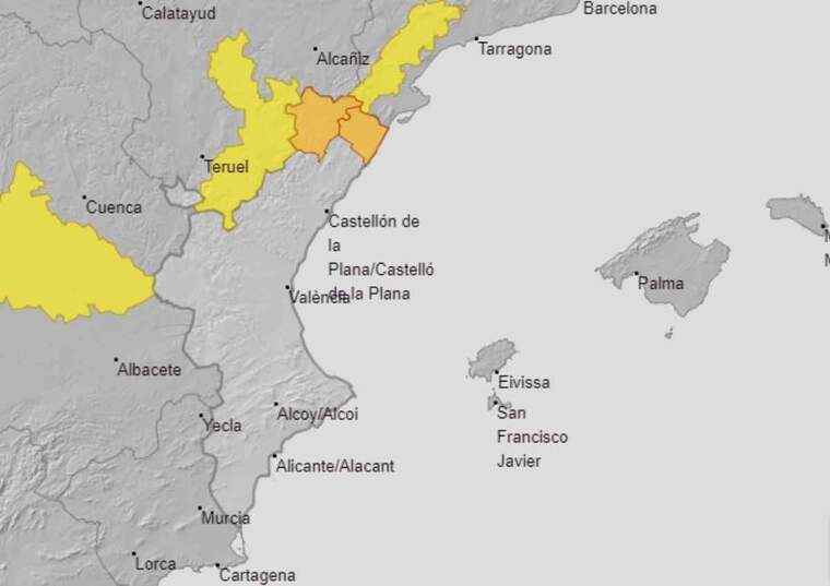 Mapa d'alertes per fortes pluges a ValÃ¨ncia el 6 de novembre del 2020