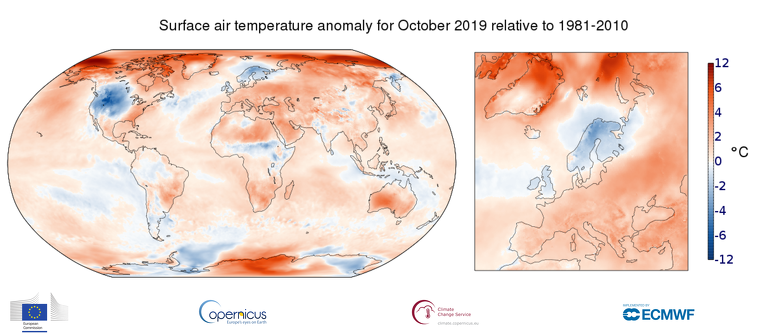 Mapa de les temperatures mitjanes registrades aquest octubre a tot el mÃ³n