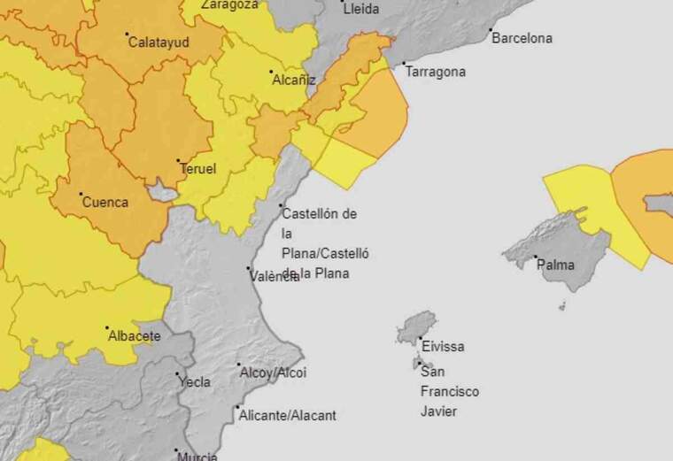 Mapa d'alertes per vent a ValÃ¨ncia el 15 de gener del 2021