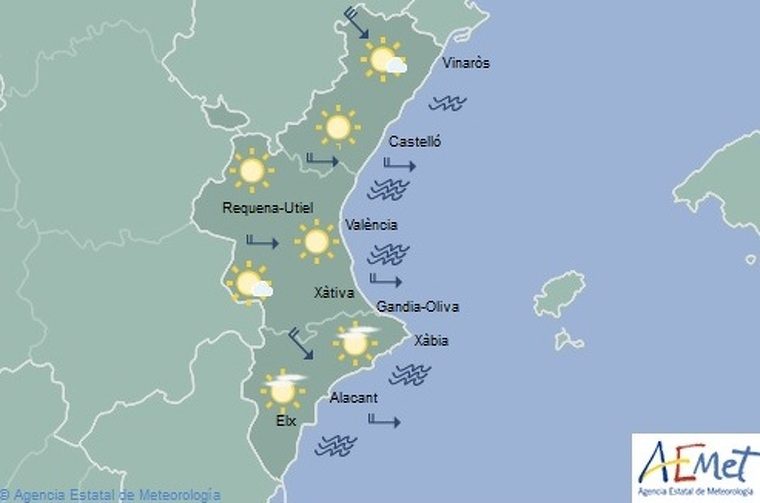 Mapa de previsiÃ³ del temps a la Comunitat Valenciana el dilluns 23 de desembre del 2019