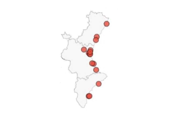 Imatge del mapa de brots en el territori valencià