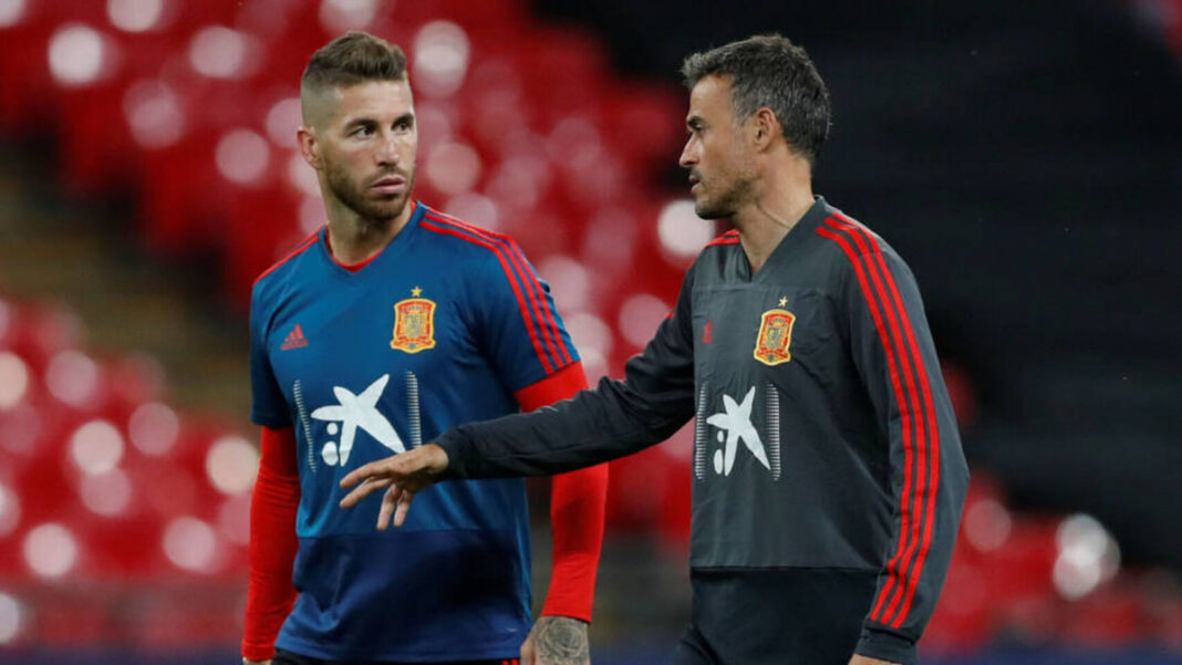 Sergio Ramos i Luis Enrique en un entrenament