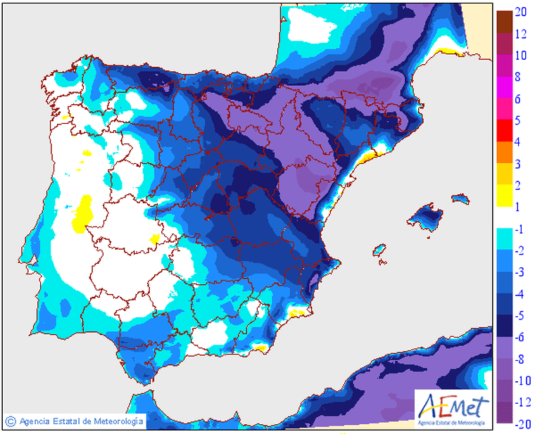 VariaciÃ³ de la temperatura mÃ xima prevista per aquest dimecres