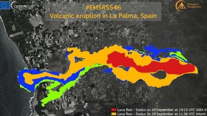 Molta por a la Palma. La cara nord del con s'esfondra parcialment
