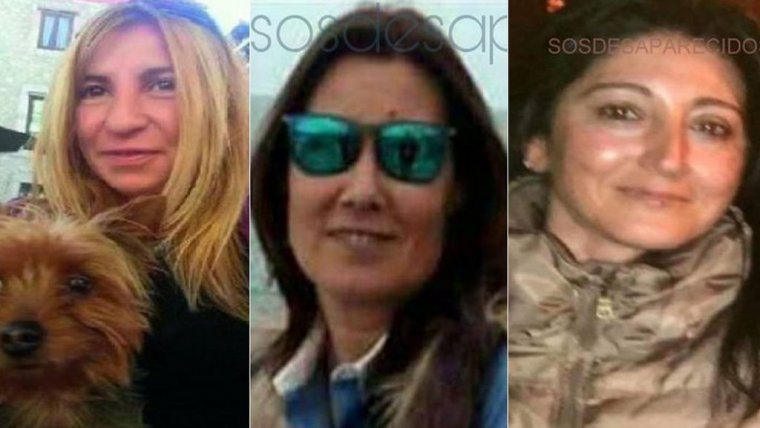 Imagen de las tres mujeres desaparecizas, Paz, Lorena y Concepción, de izquierda a derecha