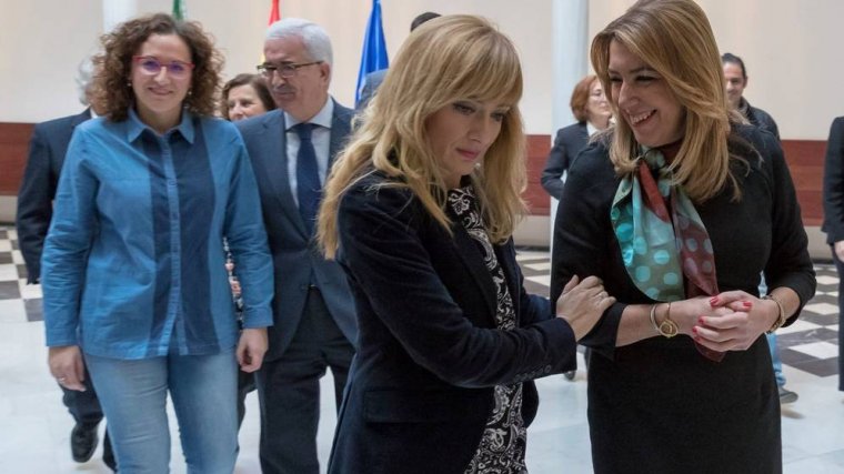 La presidenta andaluza, Susana Díaz, junto a la secretaria regional de UGT, Nuria López