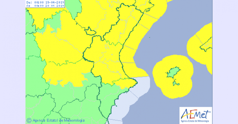 Imatge del mapa d'alertes a la Comunitat Valenciana