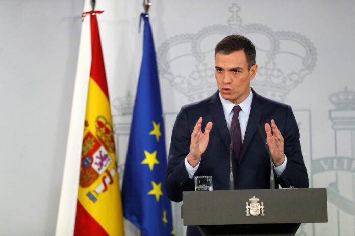 Imatge del president Pedro Sánchez durant la compareixença Imatge del president Pedro Sánchez durant la compareixença