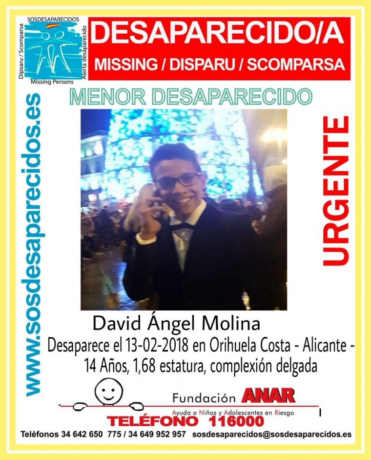 David Ángel Molina, el joven desaparecido en Orihuela Costa
