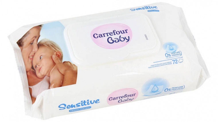 Imagen del producto retirado de Carrefour, toallitas Baby Sensitive