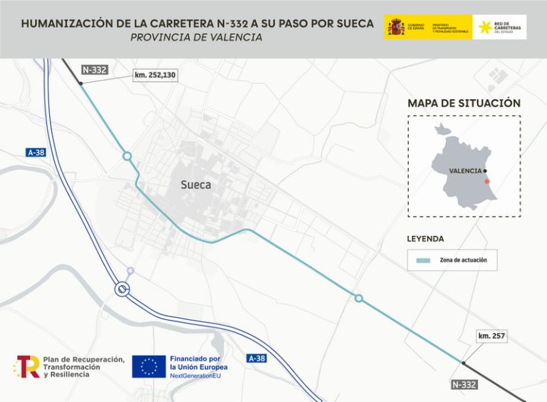 Transports completa les obres per a vianants i bicis en la N-332 al seu pas per Sueca